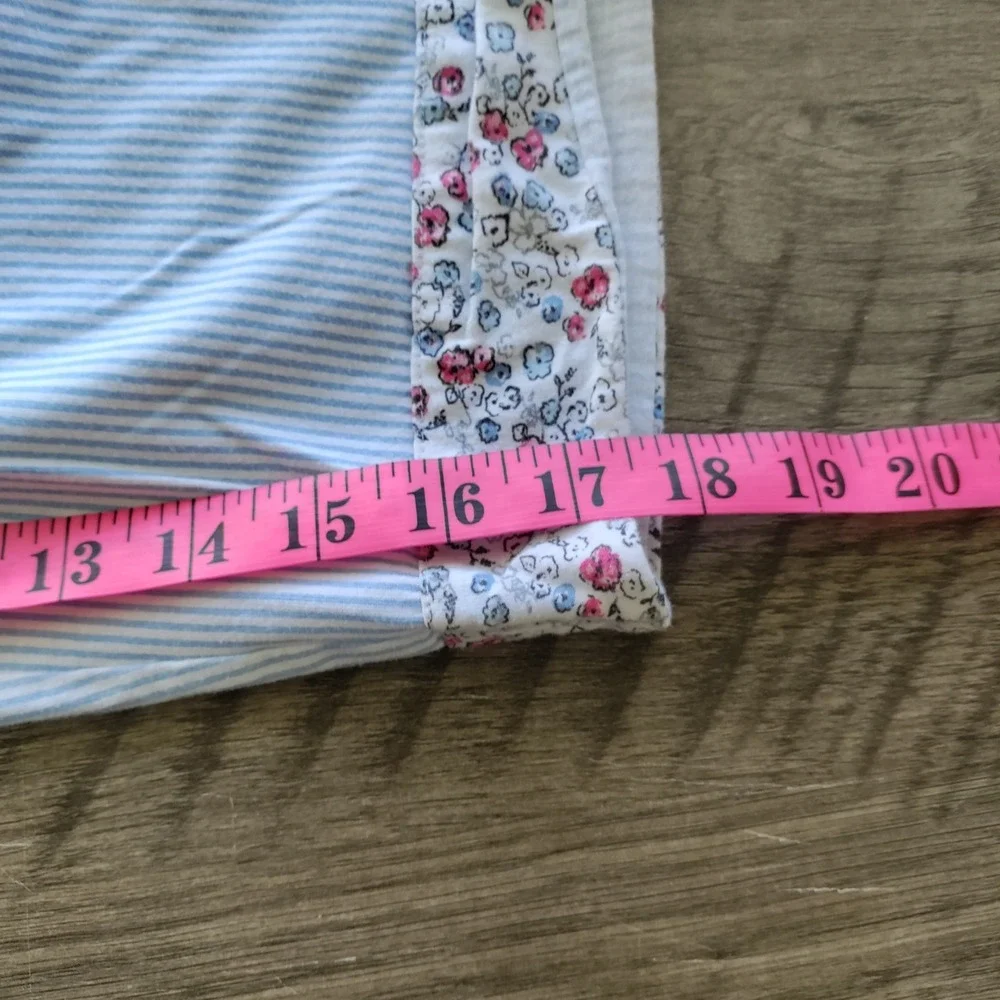 Laura Ashley Blue White Striped Pajama Set Womens Medium Pink Piping Floral Trim